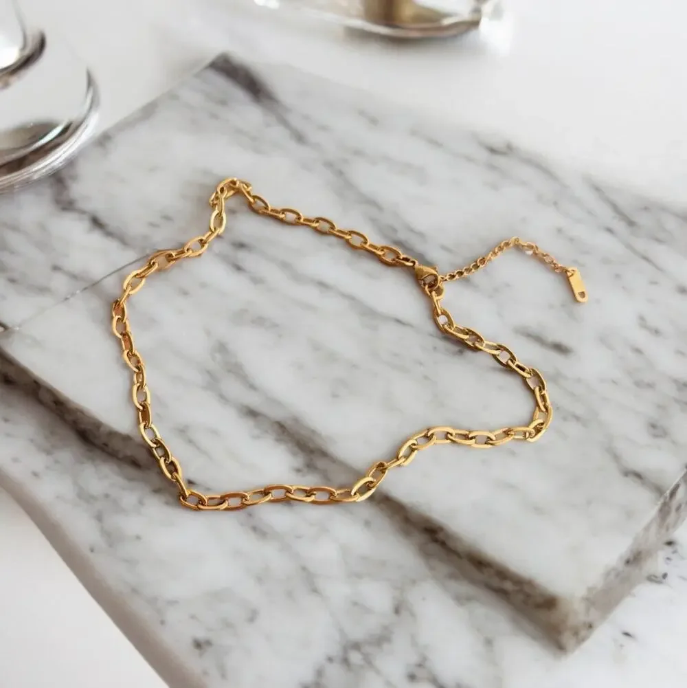 NEW 18K yellow gold plated Cuban link chain choker necklace jewelry B27A
